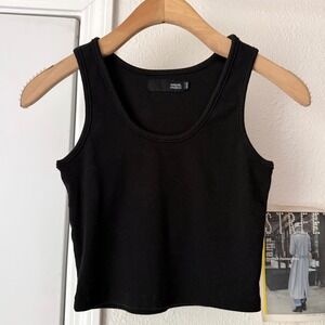 RAQUEL‎ OROZCO black crew neck cotton blend knit cropped tank top